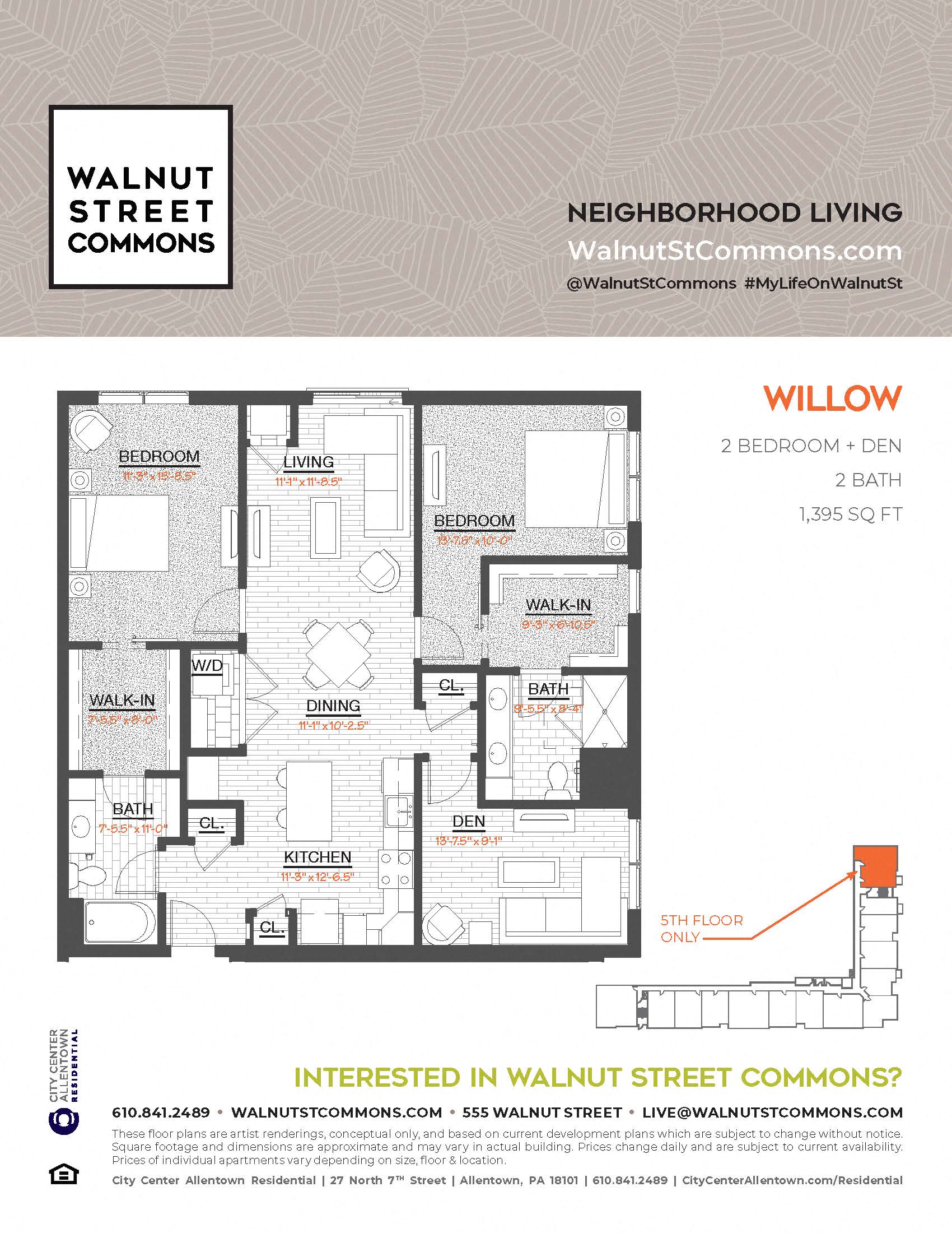 Floor plan for 2 beds, 2 baths, 1395 sqft